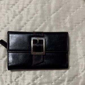 Black Leather Wallet with Buckle